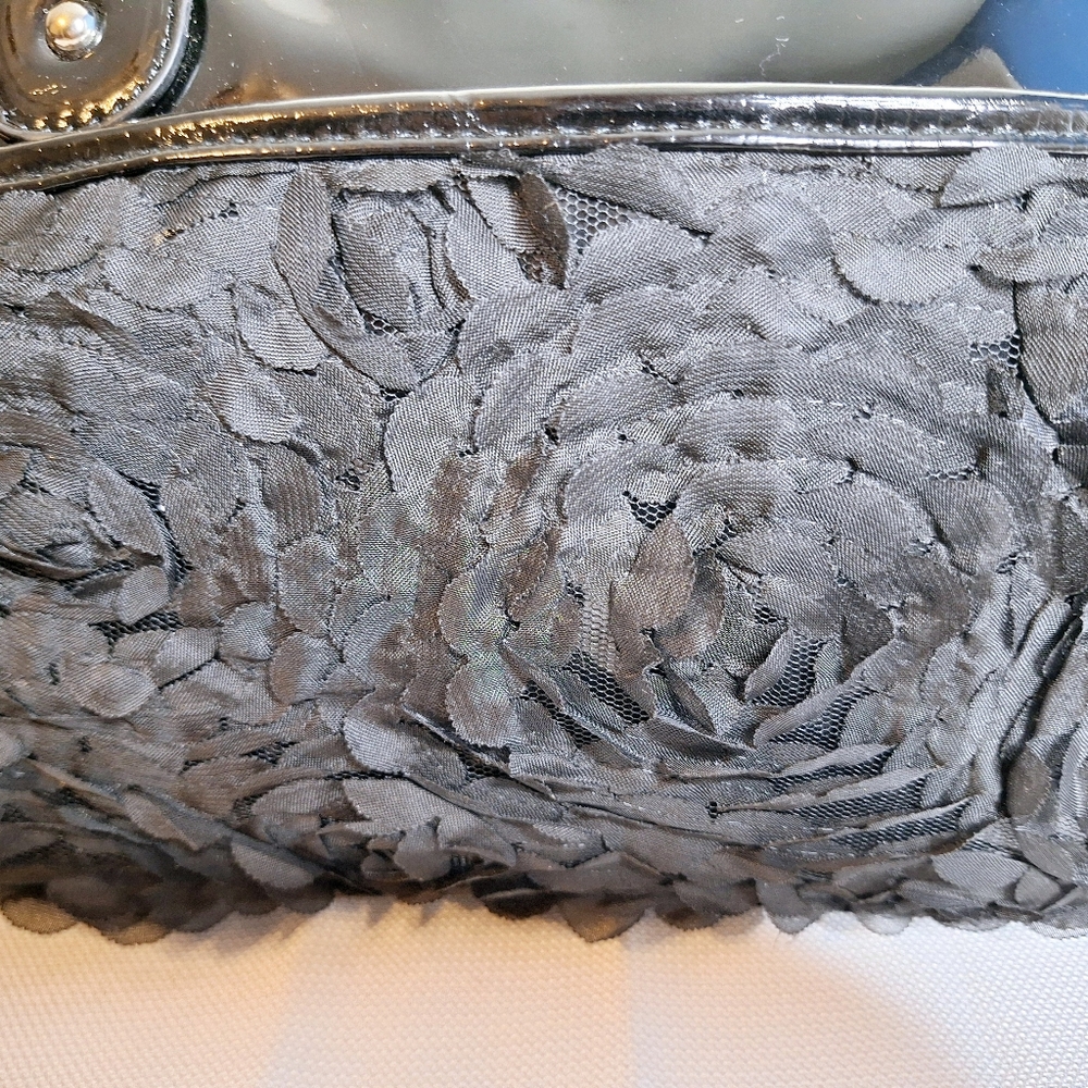 Voodoo Vixen Black Floral Satin & Patent Satchel - Picture 5 of 16